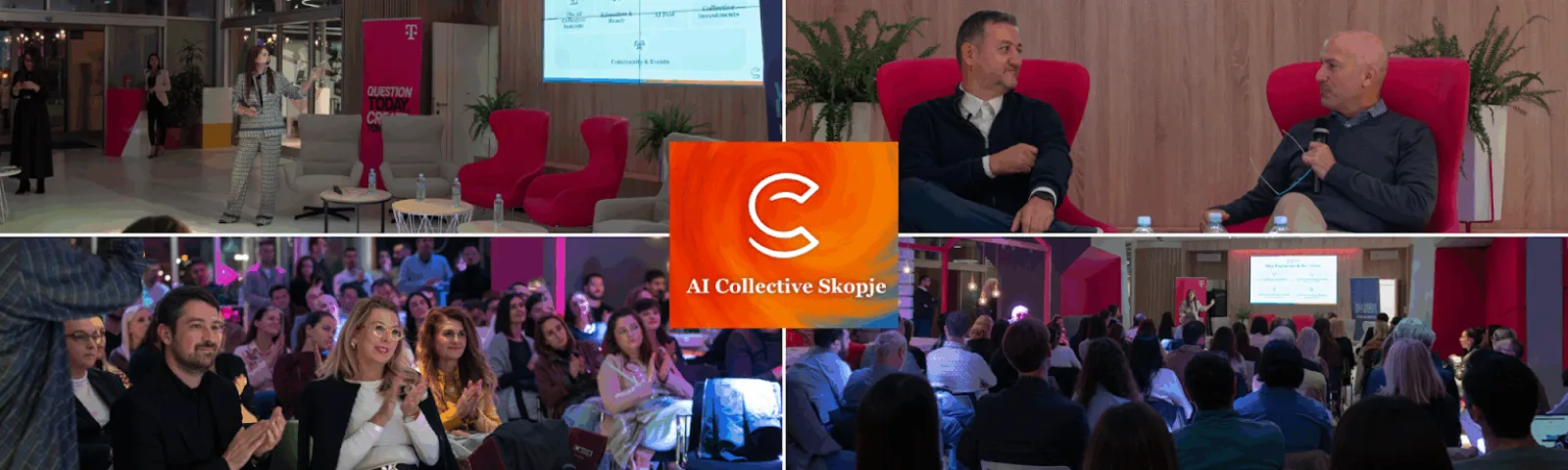 Dancho Dimkov and Joe Kapp delivering the Success Ceiling talk on stage at AI Collective Skopje 2025